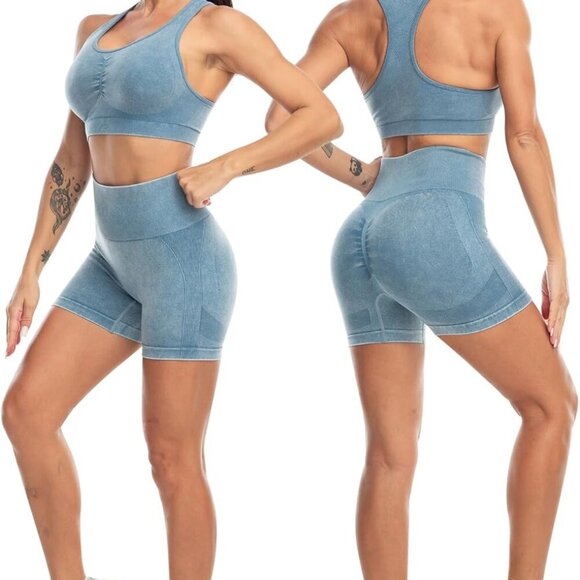 3 Piece Workout Sets for Women Butt Lifting Leggings with High Impact Sports Bra - Picture 4 of 5